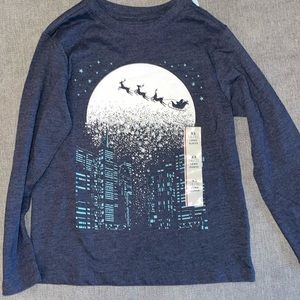 Cat & Jack Christmas Santa and Reindeer Flying Over City Long Sleeve Shirt